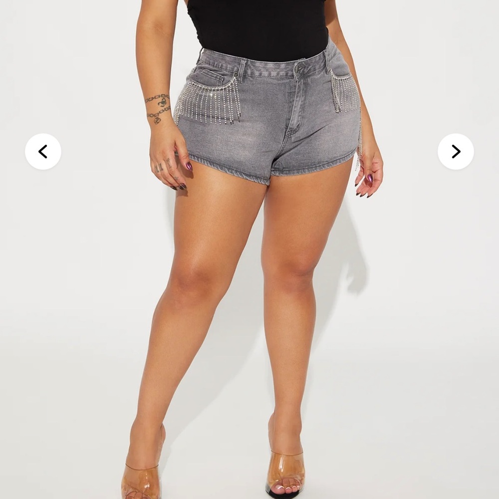 She's A Treasure Stretch Embellished Denim Shorts - Grey
